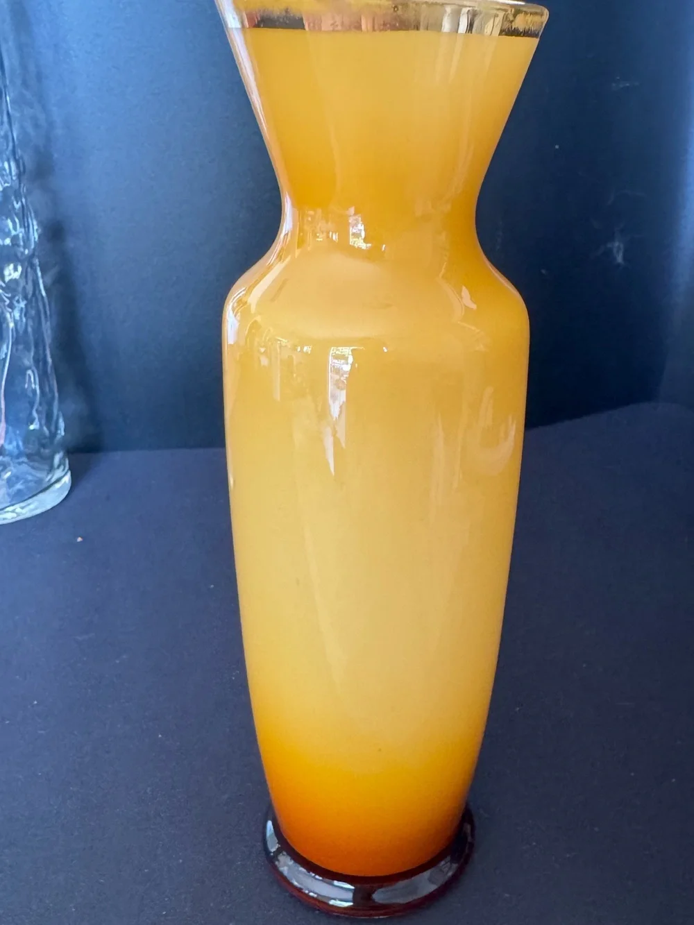 Yellow Ombre Floral Glass Vase with Painted Chrysanthemums